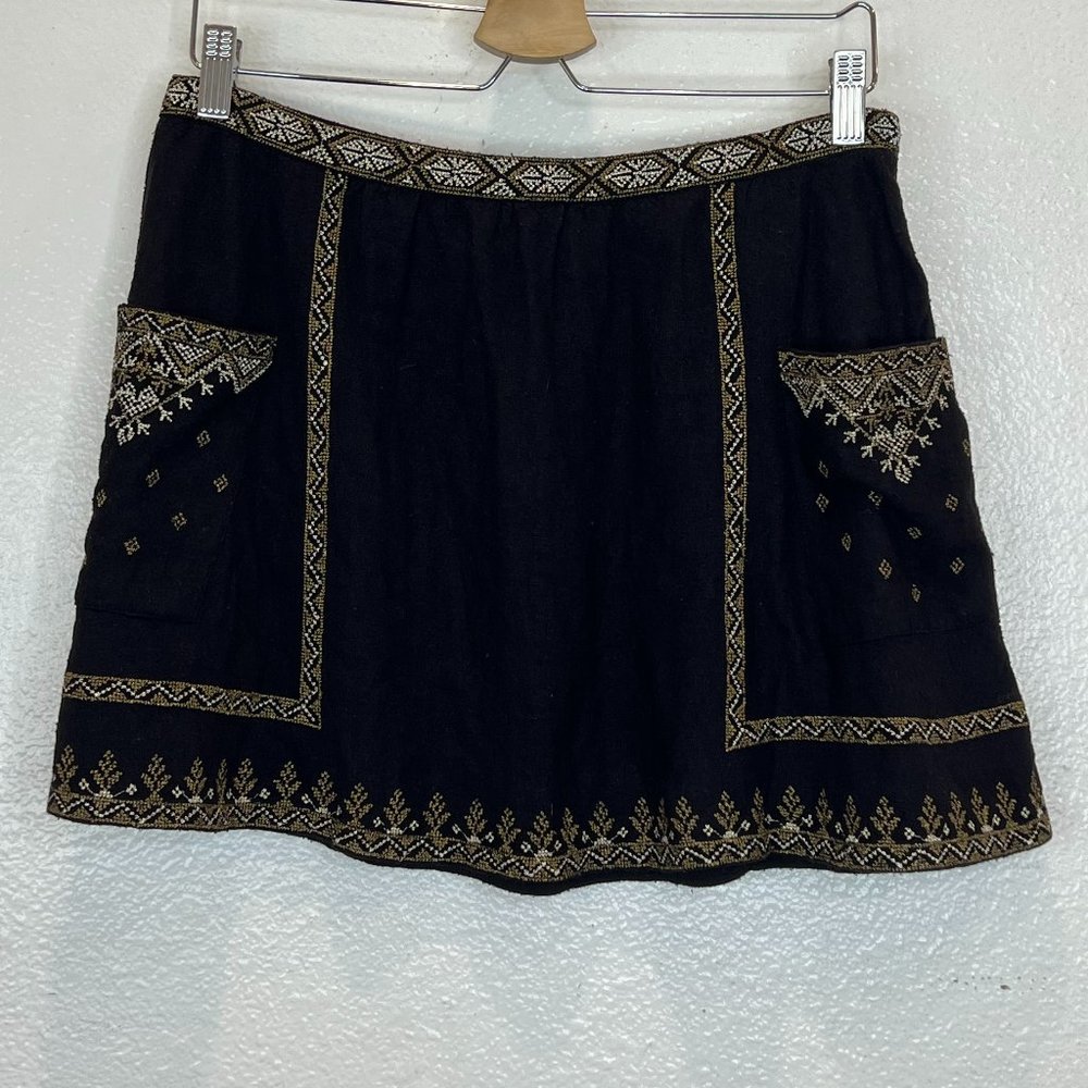 mes demoiselles Gold Silver Embroidered Silk Mini Skirt Sz 6 38 Medium